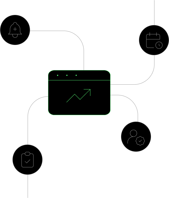 compliance and risk management window icon with upward graph