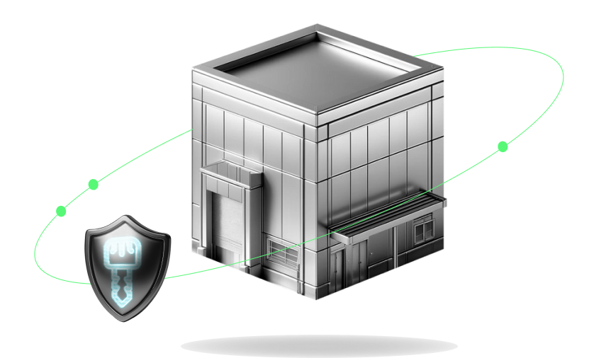 metallic building with key icon