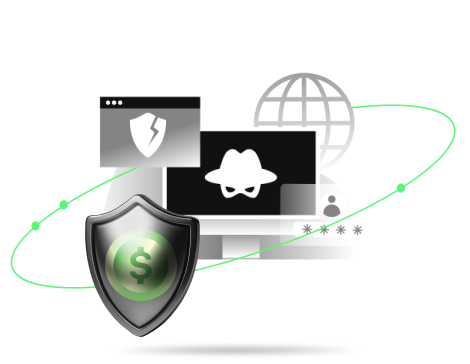 screen with hacker icon globe and shield icon