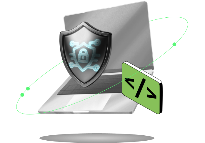 laptop with metallic shield code icon